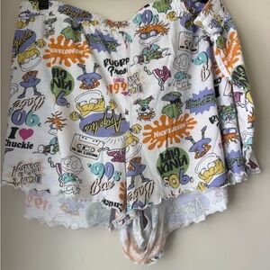 Nickelodeon Rugrats White Multi Retro Cartoon High Waist Shorts